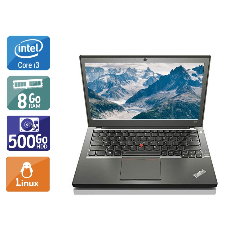 Lenovo ThinkPad X240 12,5'' i3 - 8Go RAM 500Go HDD Linux  Très bon étatOccasion certifiée reconditionnée
