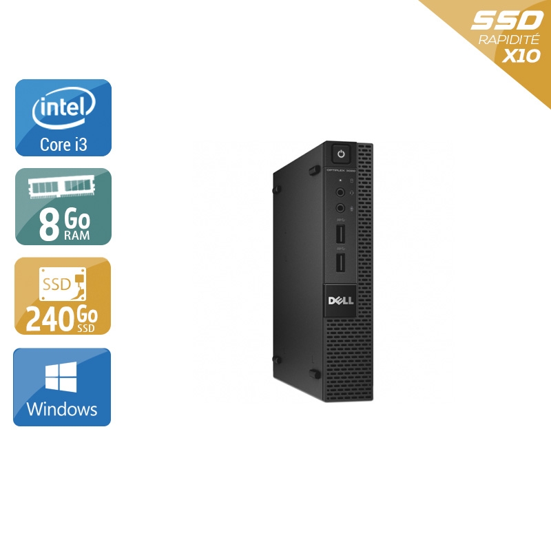 Dell Optiplex 3020M Micro i3 - 8Go RAM 240Go SSD Windows 10  Bon étatOccasion certifiée reconditionnée