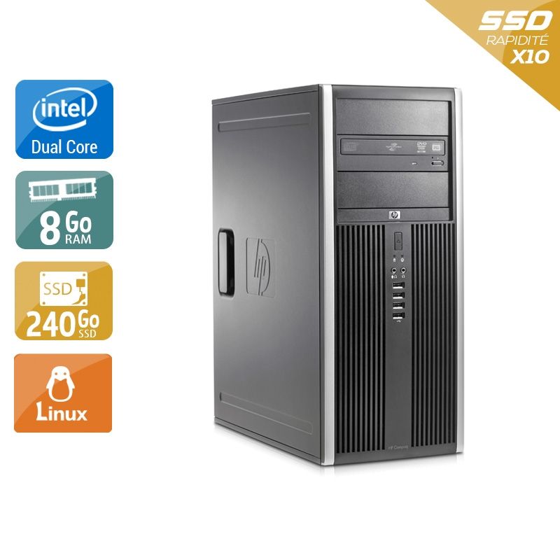 HP Compaq Elite 8000 Tower Dual Core 8Go RAM 240Go SSD Linux