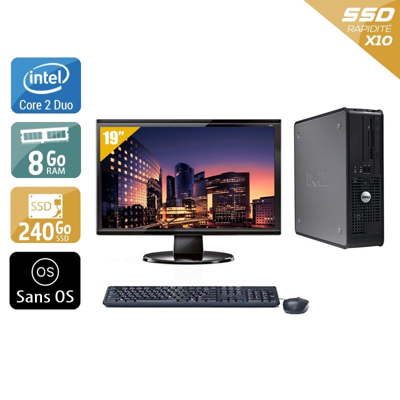 Dell Optiplex 380 Tower Core 2 Duo avec Écran 19 pouces 8Go RAM 240Go SSD Sans OS