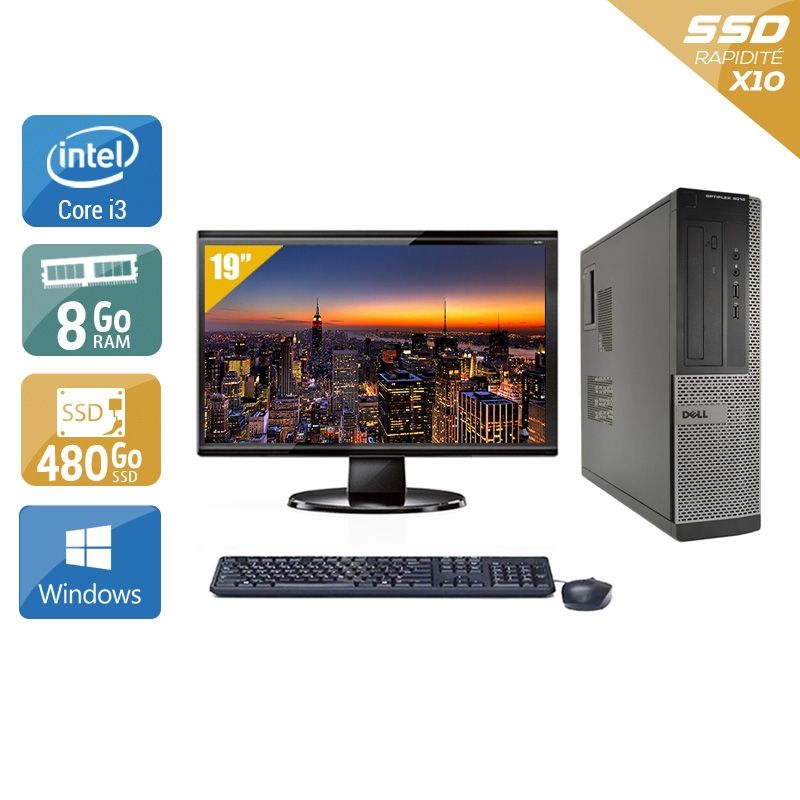Dell Optiplex 3010 Desktop i3 avec Écran 19 pouces 8Go RAM 480Go SSD Windows 10