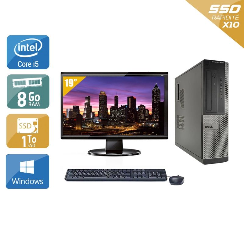 Dell Optiplex 3010 Desktop i5 avec Écran 19 pouces 8Go RAM 1To SSD Windows 10