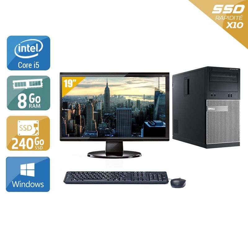 Dell Optiplex 3010 Tower i5 avec Écran 19 pouces 8Go RAM 240Go SSD Windows 10