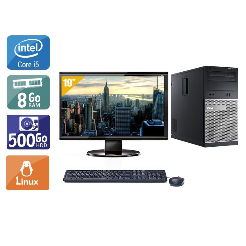 Dell Optiplex 3010 Tower i5 avec Écran 19 pouces 8Go RAM 500Go HDD Linux