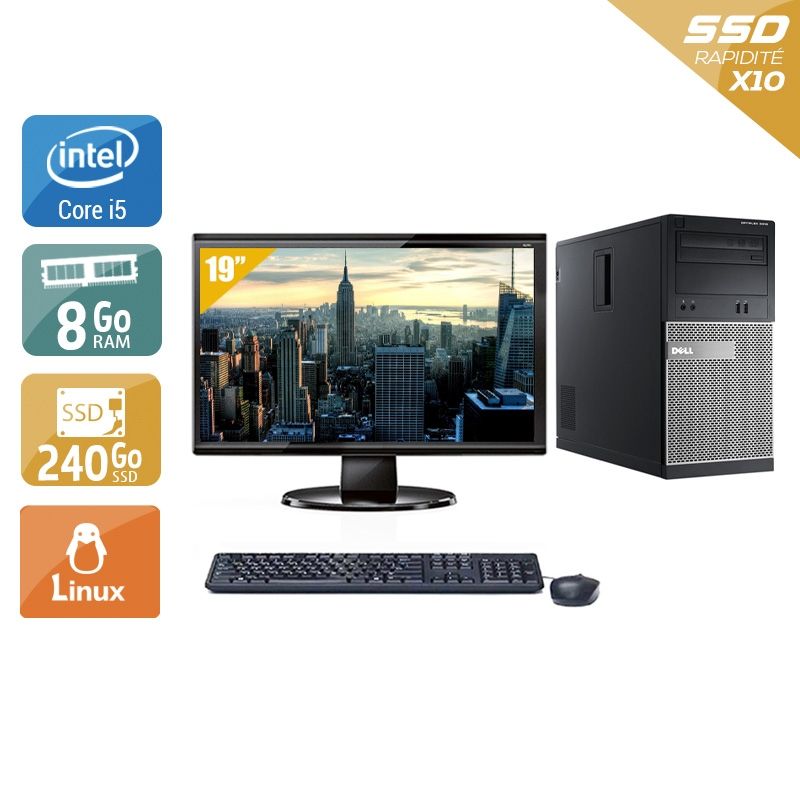 Dell Optiplex 3010 Tower i5 avec Écran 19 pouces 8Go RAM 240Go SSD Linux