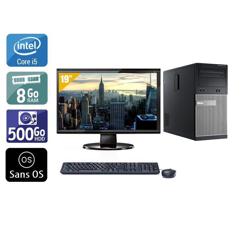 Dell Optiplex 3010 Tower i5 avec Écran 19 pouces 8Go RAM 500Go HDD Sans OS