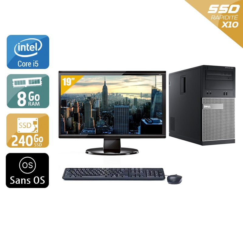 Dell Optiplex 3010 Tower i5 avec Écran 19 pouces 8Go RAM 240Go SSD Sans OS