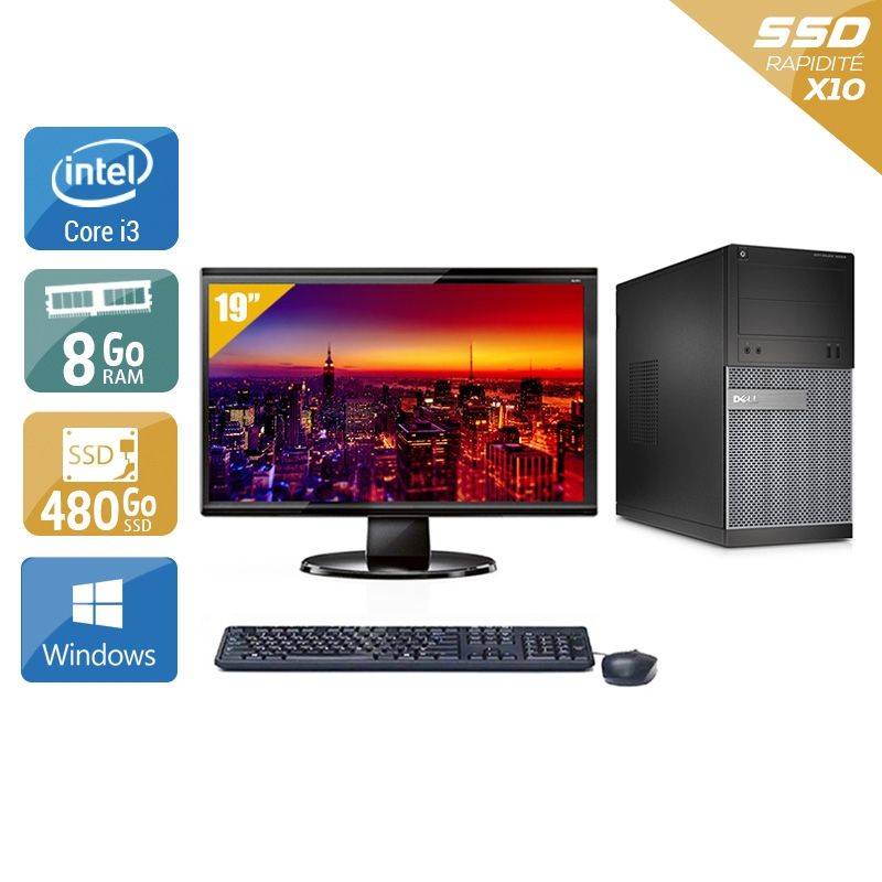 Dell Optiplex 3020 Tower i3 avec Écran 19 pouces 8Go RAM 480Go SSD Windows 10