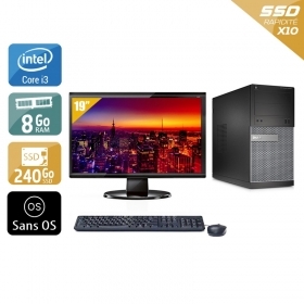 Dell Optiplex 3020 Tower i3 avec Écran 19 pouces 8Go RAM 240Go SSD Sans OS