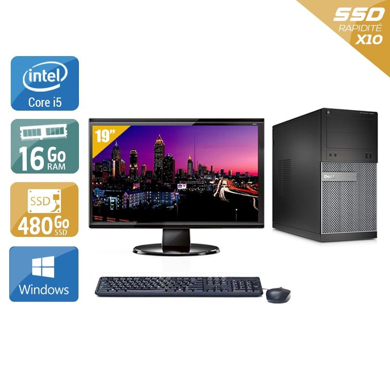 Dell Optiplex 3020 Tower i5 avec Écran 19 pouces 16Go RAM 480Go SSD Windows 10