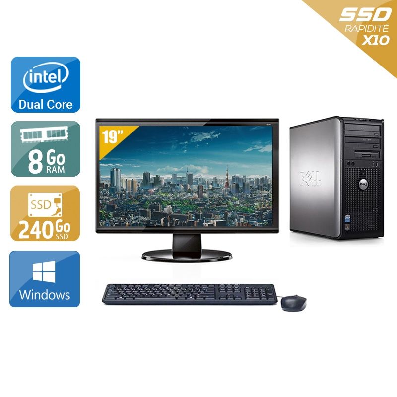 Dell Optiplex 380 Tower Dual Core avec Écran 19 pouces 8Go RAM 240Go SSD Windows 10