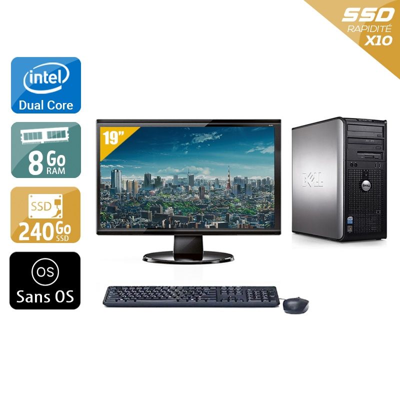 Dell Optiplex 380 Tower Dual Core avec Écran 19 pouces 8Go RAM 240Go SSD Sans OS