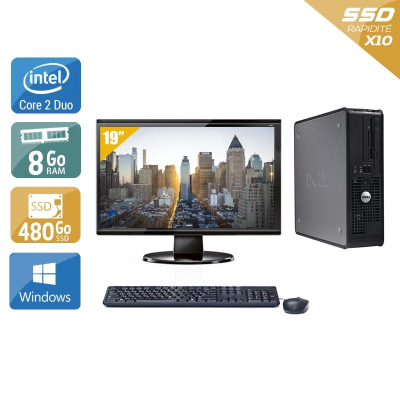 Dell Optiplex 380 SFF Core 2 Duo avec Écran 19 pouces 8Go RAM 480Go SSD Windows 10