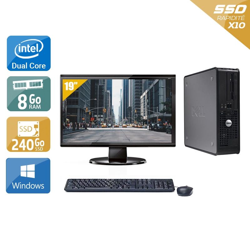 Dell Optiplex 380 SFF Dual Core avec Écran 19 pouces 8Go RAM 240Go SSD Windows 10