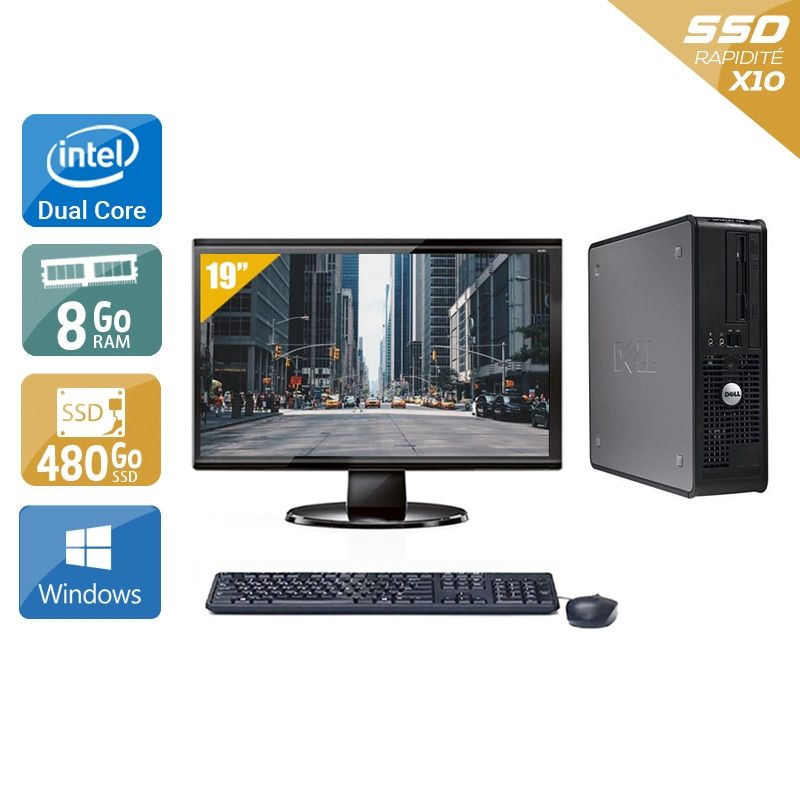 Dell Optiplex 380 SFF Dual Core avec Écran 19 pouces 8Go RAM 480Go SSD Windows 10