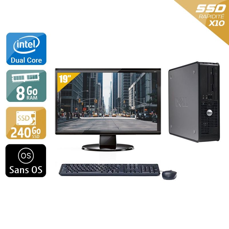 Dell Optiplex 380 SFF Dual Core avec Écran 19 pouces 8Go RAM 240Go SSD Sans OS