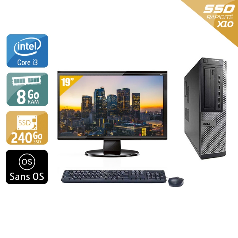 Dell Optiplex 390 Desktop i3 + Écran - 19'' 8Go RAM 240Go SSD Sans OS  Très bon étatOccasion certifiée reconditionnée Bon état -  reconditionné disponible sur Kiatoo
