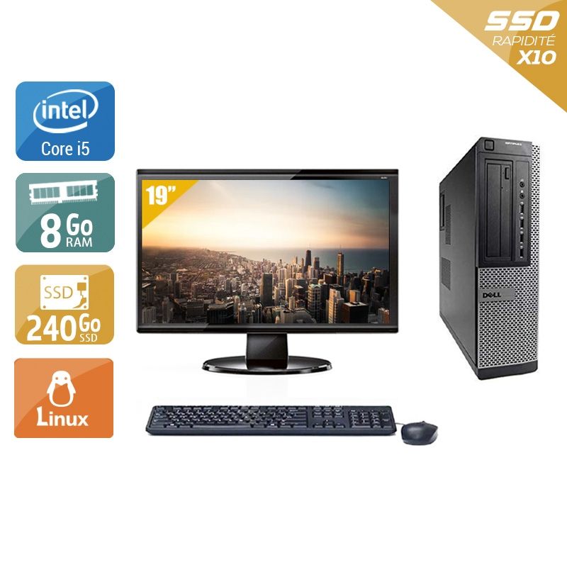 Dell Optiplex 390 Desktop i5 avec Écran 19 pouces 8Go RAM 240Go SSD Linux