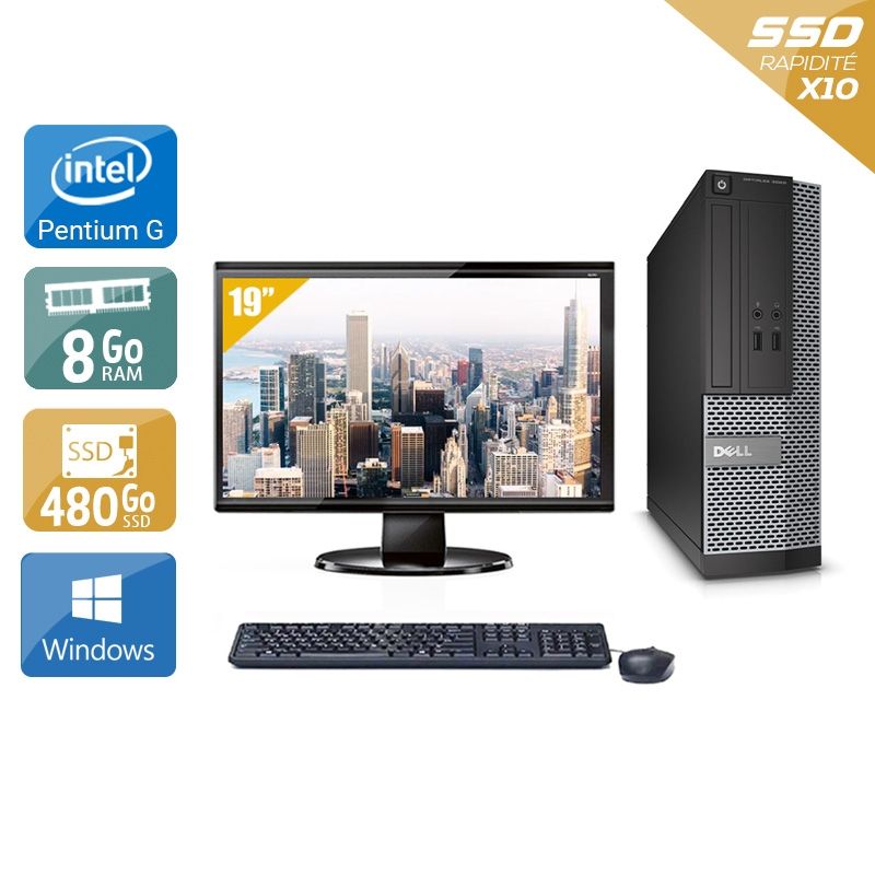 Dell Optiplex 390 Desktop Pentium G Dual Core avec Écran 19 pouces 8Go RAM 480Go SSD Windows 10