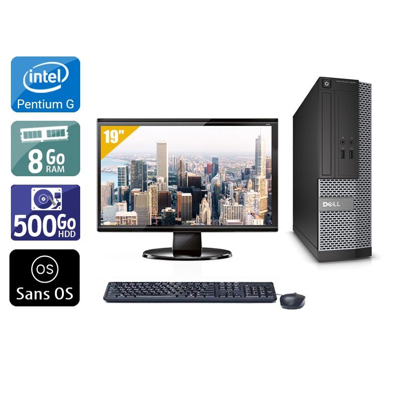 Dell Optiplex 390 Desktop Pentium G Dual Core avec Écran 19 pouces 8Go RAM 500Go HDD Sans OS