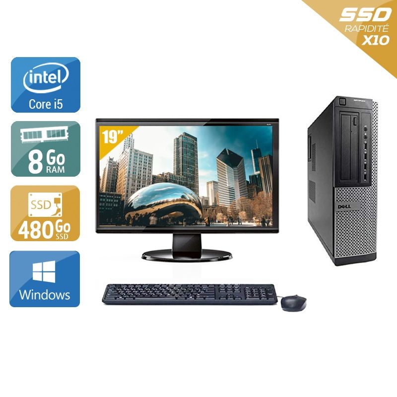 Dell Optiplex 7010 Desktop i5 avec Écran 19 pouces 8Go RAM 480Go SSD Windows 10