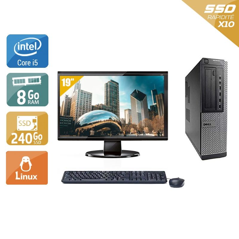 Dell Optiplex 7010 Desktop i5 avec Écran 19 pouces 8Go RAM 240Go SSD Linux