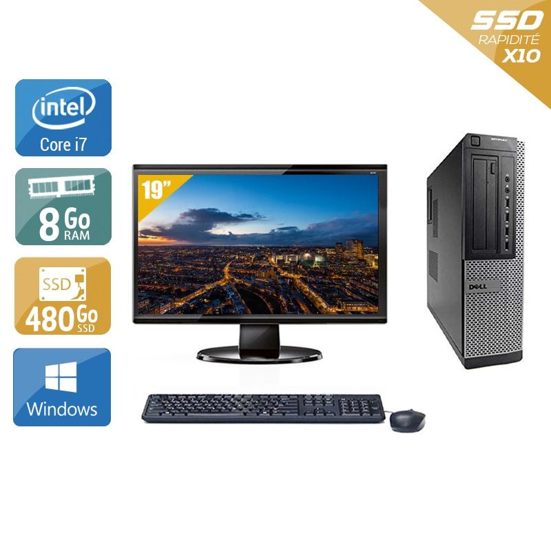 Dell Optiplex 7010 Desktop i7 avec Écran 19 pouces 8Go RAM 480Go SSD Windows 10