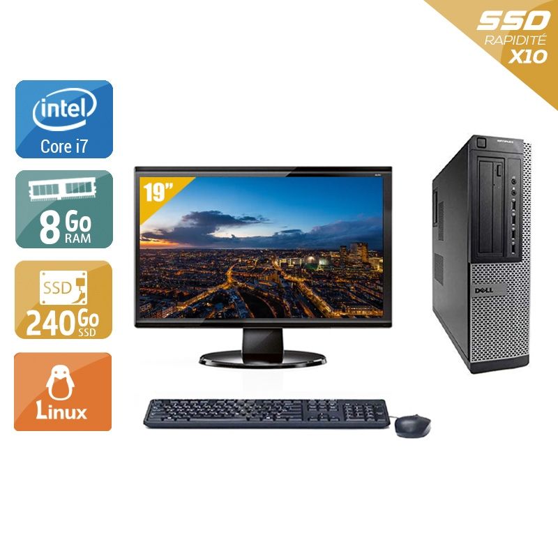 Dell Optiplex 7010 Desktop i7 avec Écran 19 pouces 8Go RAM 240Go SSD Linux