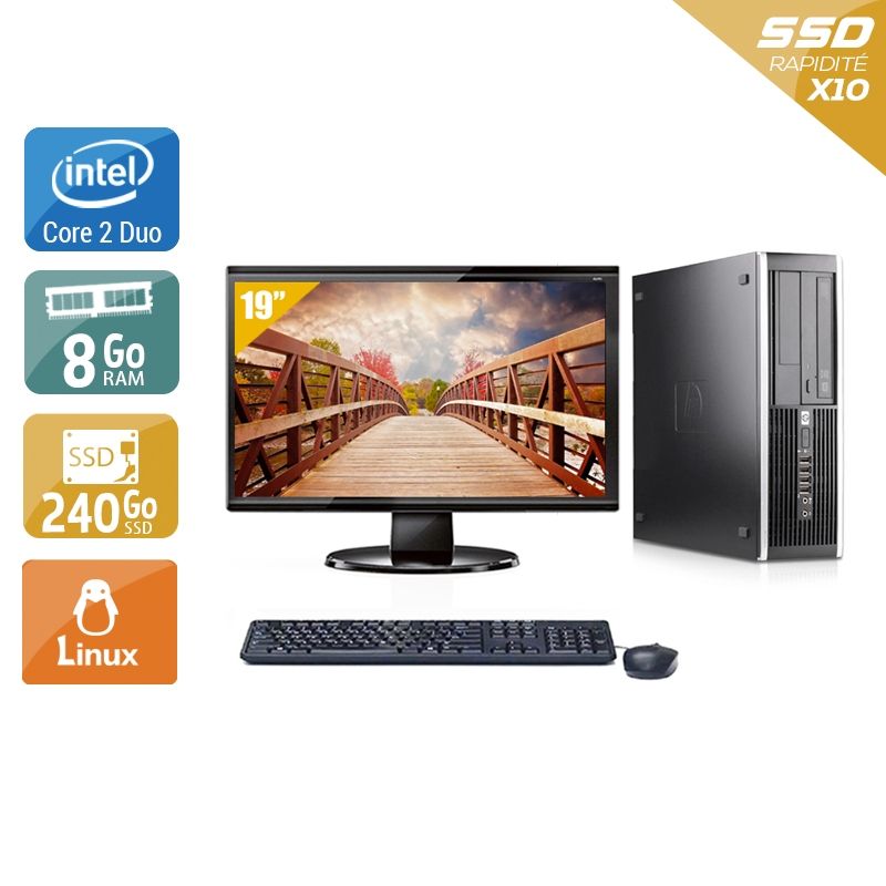 HP Compaq Pro 6000 SFF Core 2 Duo avec Écran 19 pouces 8Go RAM 240Go SSD Linux