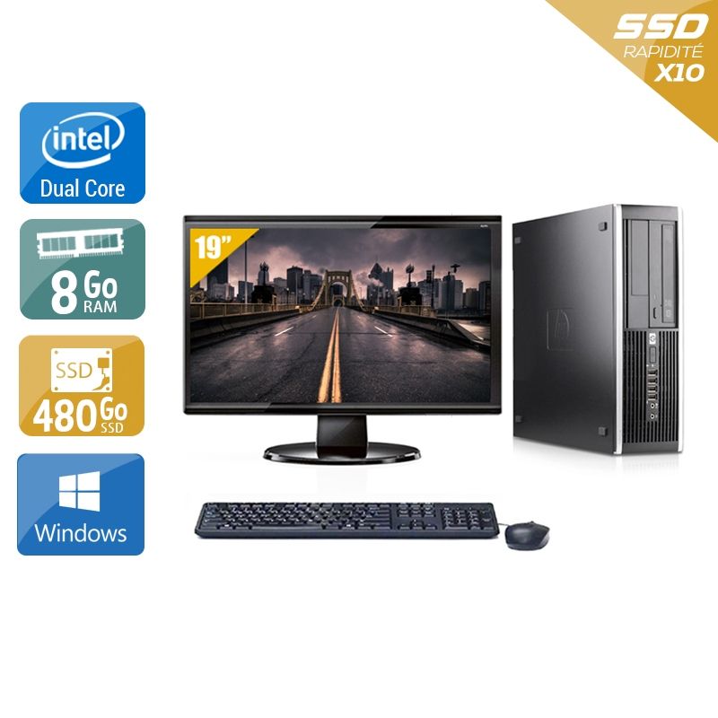 HP Compaq Pro 6000 SFF Dual Core avec Écran 19 pouces 8Go RAM 480Go SSD Windows 10