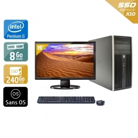 HP Compaq Pro 6200 Tower Pentium G Dual Core avec Écran 19 pouces 8Go RAM 240Go SSD Sans OS