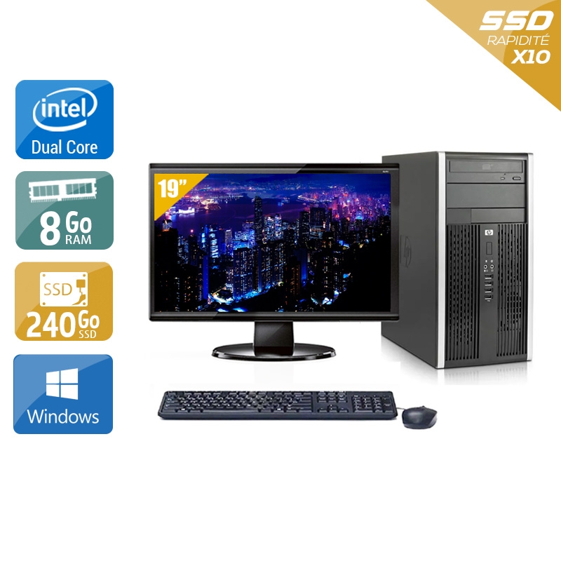 HP Compaq Pro 6000 Tower Dual Core + Écran - 19'' 8Go RAM 240Go SSD Windows 10  Bon étatOccasion certifiée reconditionnée Bon état -  reconditionné disponible sur Kiatoo