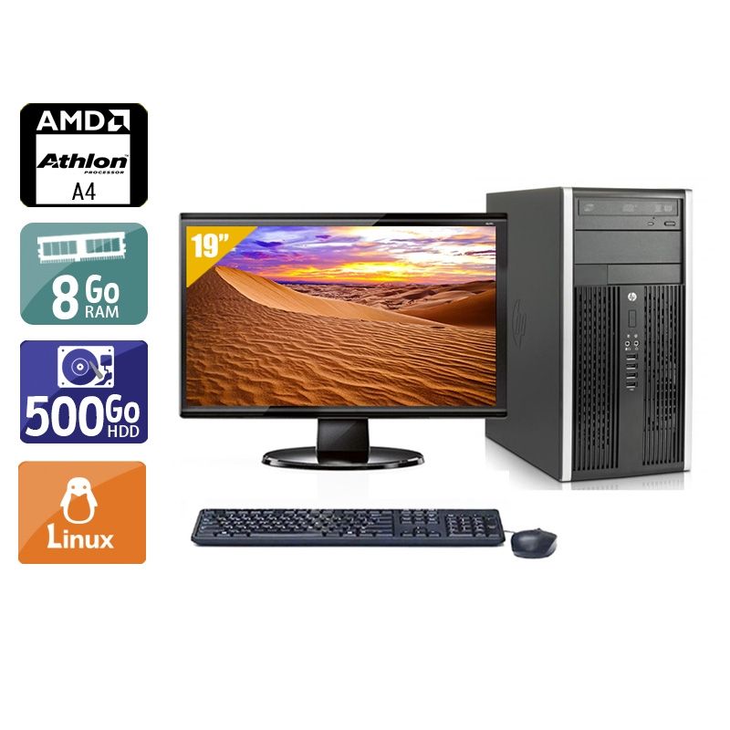HP Compaq Pro 6305 Tower AMD A4 avec Écran 19 pouces 8Go RAM 500Go HDD Linux