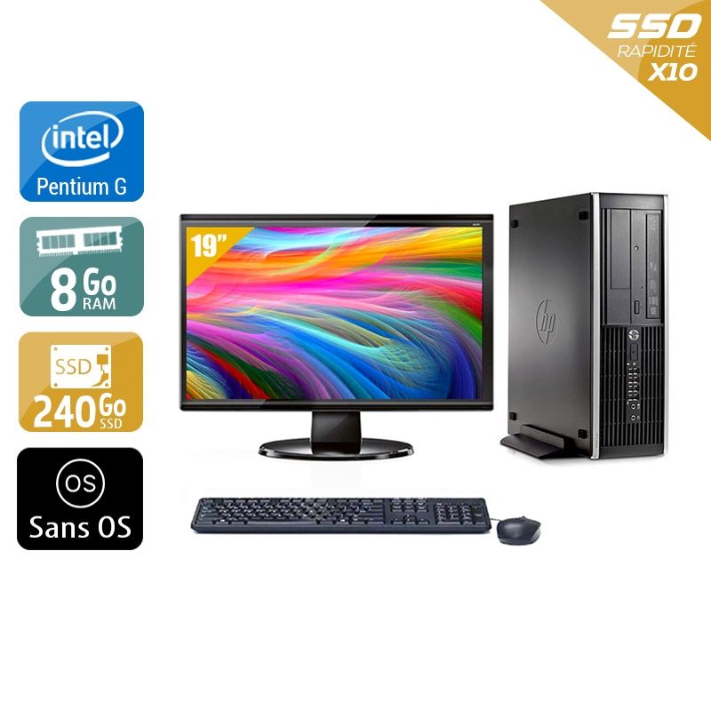 HP Compaq Pro 6200 SFF Pentium G Dual Core avec Écran 19 pouces 8Go RAM 240Go SSD Sans OS