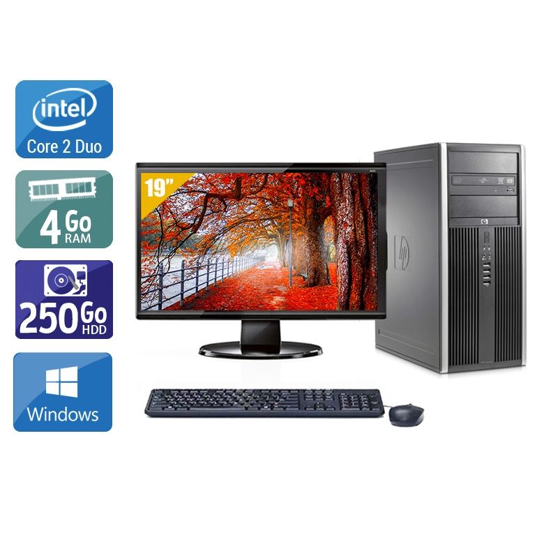 HP Compaq Elite 8000 Tower Core 2 Duo avec Écran 19 pouces 4Go RAM 250Go HDD Windows 10