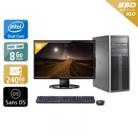 HP Compaq Elite 8000 Tower Dual Core avec Écran 19 pouces 8Go RAM 240Go SSD Sans OS