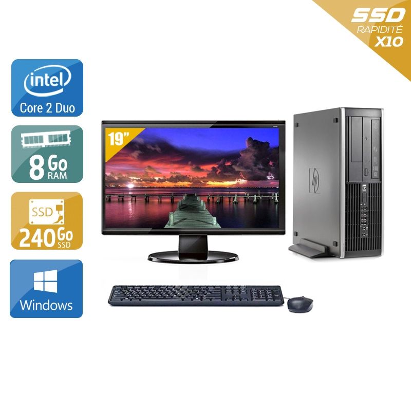 HP Compaq Elite 8000 SFF Core 2 Duo avec Écran 19 pouces 8Go RAM 240Go SSD Windows 10