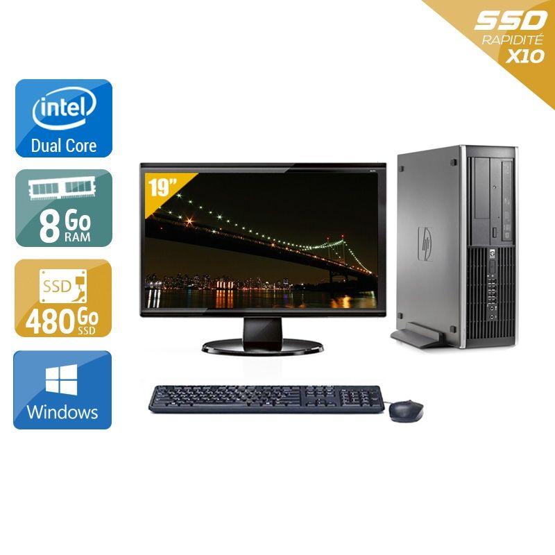 HP Compaq Elite 8000 SFF Dual Core avec Écran 19 pouces 8Go RAM 480Go SSD Windows 10