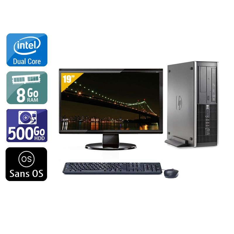 HP Compaq Elite 8000 SFF Dual Core avec Écran 19 pouces 8Go RAM 500Go HDD Sans OS