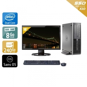 HP Compaq Elite 8000 SFF Dual Core avec Écran 19 pouces 8Go RAM 240Go SSD Sans OS