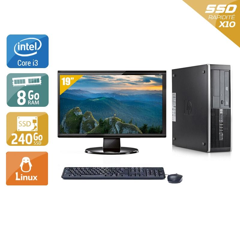 HP Compaq Elite 8100 SFF i3 avec Écran 19 pouces 8Go RAM 240Go SSD Linux