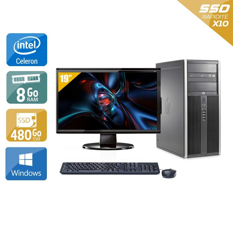 HP Compaq Elite 8200 Tower Celeron Dual Core avec Écran 19 pouces 8Go RAM 480Go SSD Windows 10