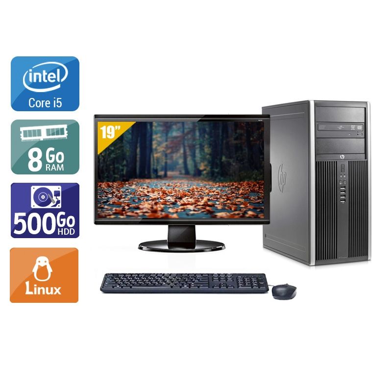 HP Compaq Elite 8200 Tower i5 avec Écran 19 pouces 8Go RAM 500Go HDD Linux