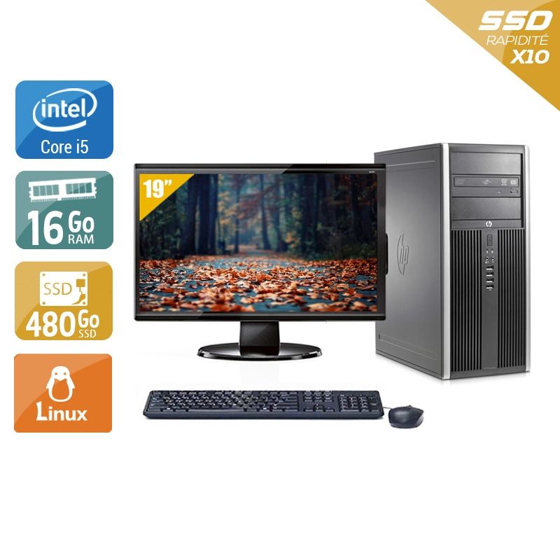 HP Compaq Elite 8200 Tower i5 avec Écran 19 pouces 16Go RAM 480Go SSD Linux