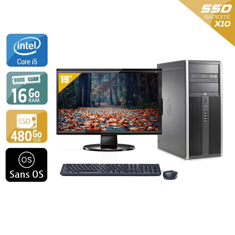 HP Compaq Elite 8200 Tower i5 avec Écran 19 pouces 16Go RAM 480Go SSD Sans OS