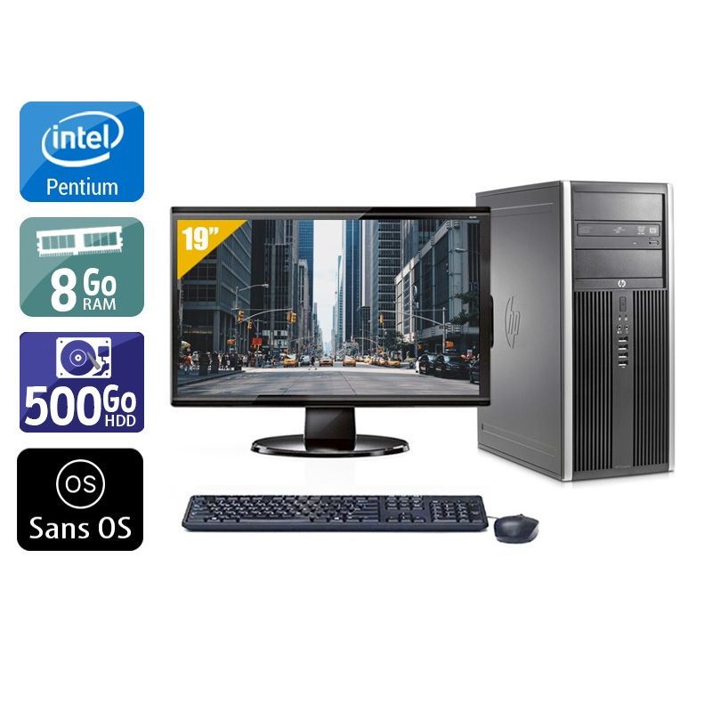 HP Compaq Elite 8200 Tower Pentium G Dual Core avec Écran 19 pouces 8Go RAM 500Go HDD Sans OS