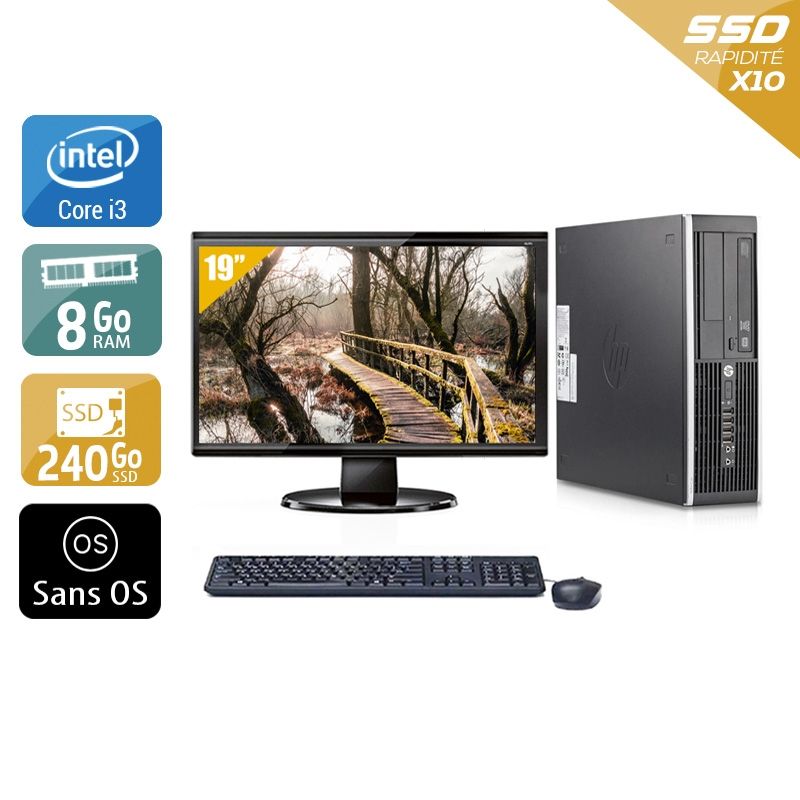 HP Compaq Elite 8200 SFF i3 avec Écran 19 pouces 8Go RAM 240Go SSD Sans OS