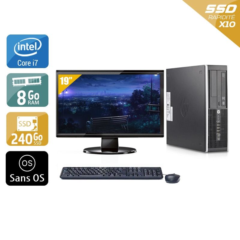 HP Compaq Elite 8200 SFF i7 avec Écran 19 pouces 8Go RAM 240Go SSD Sans OS