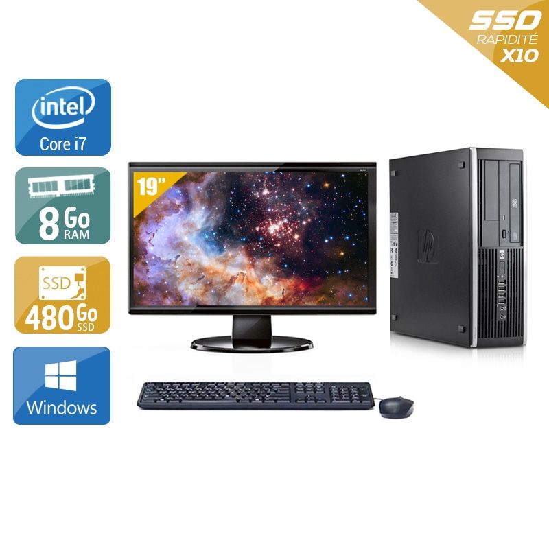 HP Compaq Elite 8300 SFF i7 avec Écran 19 pouces 8Go RAM 480Go SSD Windows 10