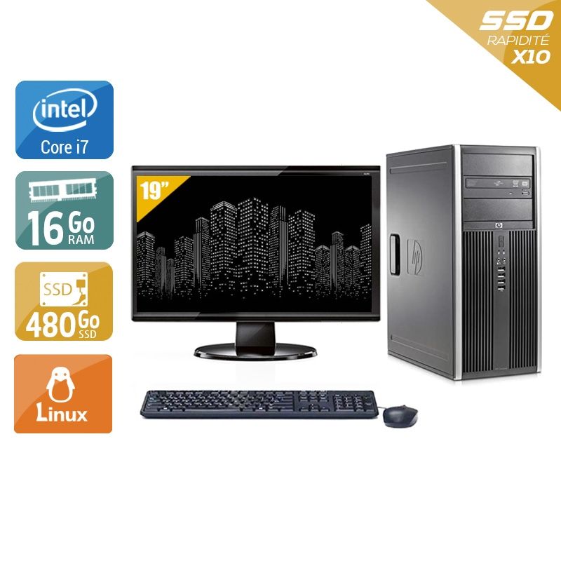 HP Compaq Elite 8300 Tower i7 avec Écran 19 pouces 16Go RAM 480Go SSD Linux